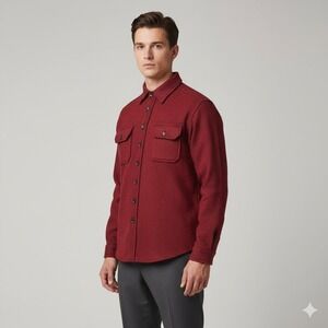 L.L.Bean Shirt Jacket Men's XL Red Black Stripe Northwoods‎ Wool Blend